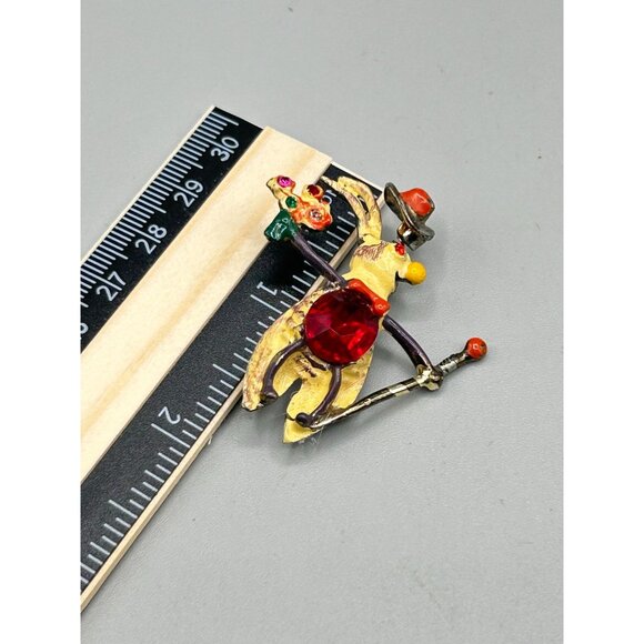 Vintage Trembler Pin Brooch Magician Bunny with Trembling Hat Flowers and Cane - Picture 6 of 8